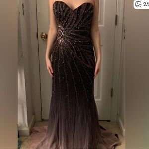 Riva Designs Y2K 100% Silk Strapless Dress Formal Plus 14 Sunburst corset glam